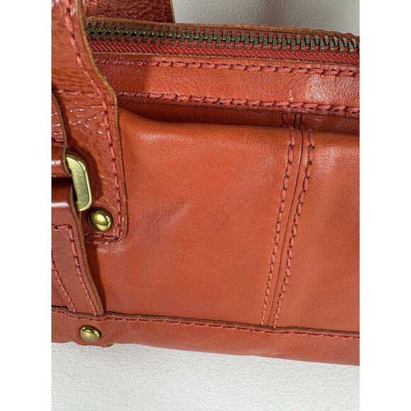 FOSSIL Fifty Four Leather Handbag Burnt Orange Clay Heavy Hardware Hobo Vintage - Picture 6 of 16